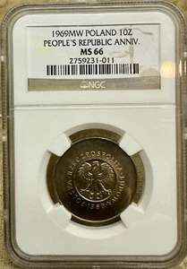 Poland 1969 MW 10 Złotych NGC MS66 People’s Republic Anniversary Low Mintage - Picture 1 of 4