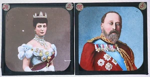 König Edward VII. & Königin Alexandria (?) Farbe Original Antike Laternendias - Bild 1 von 3