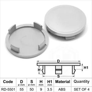 Alloy wheel center caps centre universal rim plastic 4x hub cap 55-50 mm no logo - Picture 1 of 3