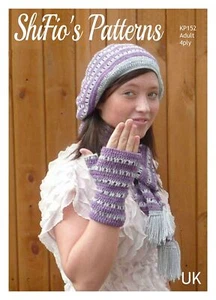 Crochet Pattern for Beret Hat, Scarf and Finger-Less Gloves, CP152 - Picture 1 of 5