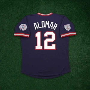 Camiseta deportiva Roberto Alomar 1976 Cleveland Indians Cooperstown para hombre azul marino con parche - Imagen 1 de 8