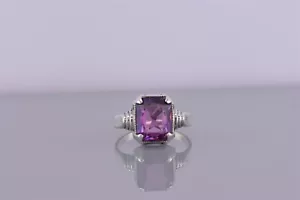 Anillo de plata esterlina vintage púrpura corte radiante acanalado collar banda 925 talla: 5 - Imagen 1 de 8