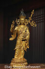 14" Rare Old Tibetan Copper Gilt Stand Guru Padmasambhava Buddha Sculpture