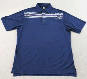 FootJoy Mens Medium Lisle Chest Stripe Golf Stretch Deep Blue Polo Shirt - Picture 1 of 13