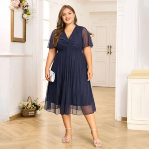 Übergröße Damen Elegant Abendkleid Partykleid V-Neck Midikleid Cocktailkleid DE - Bild 1 von 12