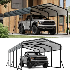 12'x20' Metal Carport Heavy Duty Outdoor Roof Carport Garage Car Pickup Shelter - Picture 1 of 12