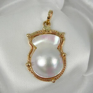 22x17mm wide White-Pink Mabe Pearl Pendant Genuine 375 9k Yellow Gold, Pearl63 - Picture 1 of 12