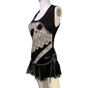 VTG Desigual Black Lace Shirt Top Dress Whimsigoth Y2k Mesh Boho Retro L - Picture 1 of 10