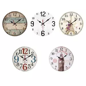 Wall Clock Wooden Battery Operated Round Clock Silent Arabic Numerals 30cm for - Picture 1 of 36
