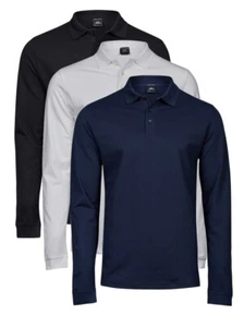 Tee Jays Lusso Elasticizzato Cotone Nero Blu O Bianco Manica Lunga Polo S-3XL - Foto 1 di 5