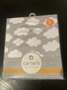 Carters 100% Cotton Fitted Crib Sheet Grey Cloud