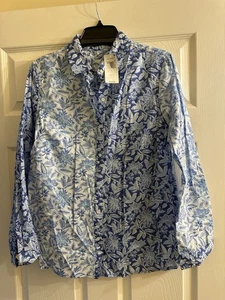 NWT J. McLaughlin Blue Floral 100% Cotton Long Sleeve Shirt Size Large $178 - Picture 1 of 5
