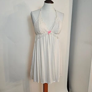 Victoria's Secret Lencería Crema Encaje Halter Babydoll Camisón Vestido Grande - Imagen 1 de 6