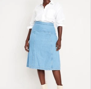 Old Navy size 6 women’s NWT drapery denim skirt light blue high-rise - Picture 1 of 7
