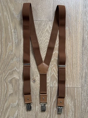 Mens Light Brown Tan 24 to 47 inch Y Back Adjustable Wedding Formal Suspenders - Image 1 of 4