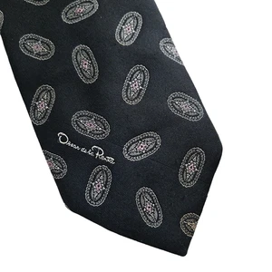 Vintage Oscar De La Renta Necktie Black Geometric Classic Preppy Office Formal - Picture 1 of 12