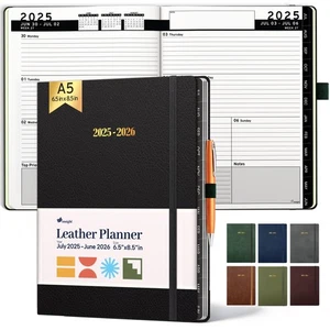 2025-2026 HARDCOVER Leather Planner Weekly & Monthly - 6.5x8.5 Inches - Acade... - Picture 1 of 9