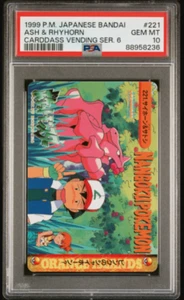Pokemon PSA 10 1999 Japonés Bandai Carddass Vending Series 6 #221 Ash & Rhyhorn - Imagen 1 de 2