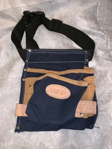 AWP Blue / Brown Heavy Duty Canvas Leather Tool Belt Pouch - Picture 1 of 7