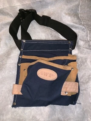 AWP Blue / Brown Heavy Duty Canvas Leather Tool Belt Pouch - Image 1 of 4