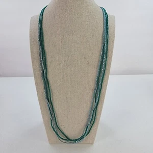 Rachel Silver-Tone 4-Strand Blue And Green Seed Bead Necklace 27" Lobster Clasp - Picture 1 of 7