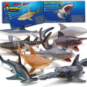 8 Pack Shark Toys with Educational Booklet, Soft Plastic Realistic Shark Figure - Picture 1 of 12