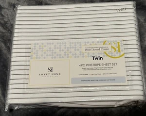 Sweet Home Collection 4PC Twin Pinstripe Set 1500 Thread Count - Picture 1 of 3