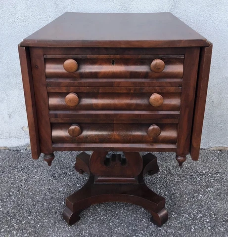 Antique Empire Mahogany & Cherry Drop Leaf Sewing Table 29” X 18” X 24” Cover