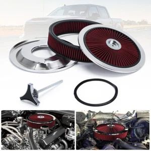 14"x3" Chrome Red High Flow Thru Washable Air Cleaner Filter Top SBC BBC Hot Rod - Bild 1 von 15