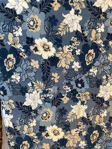 Rare Fleece Fabric Hawaiian Flowers, Shades of Blue & Beige, 1 Yd x60" - Picture 1 of 5