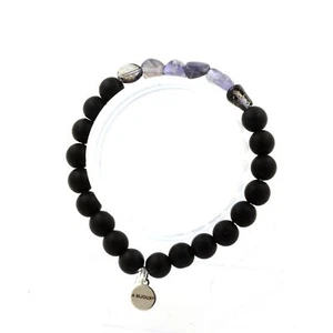 Armband Cordierit Iolith aus Madagaskar + Perlen Schwarz Onyx Matt 8 Mm. Made IN - Bild 1 von 7
