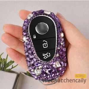 Purple Diamond Crystal Car Key Case Cover Holder For Benz C Class C200L S Class - Picture 1 of 6