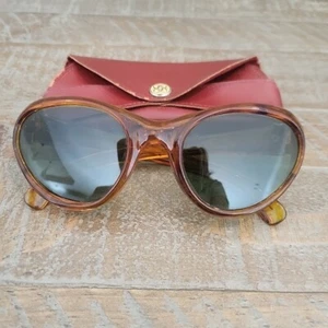 Vintage Sunglasses Cat Eye  Bronze Frame Green Lens w/Leather Case Made in Italy - Picture 1 of 17