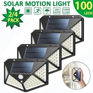 4X 100 LED Solarleuchte Solarlampe Bewegungsmelder Außen Fluter Sensor Strahler