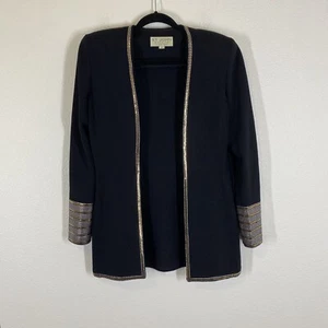 Chaqueta Blazer St. John Evening Marie Gris Abierta Talla 4 Negra Santana Tejida Con Cuentas - Imagen 1 de 12