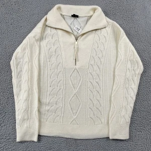 Neu mit Etikett Talbots Damenpullover 1/4-Reißverschluss klein weiß Zopfmuster Winter - Bild 1 von 8