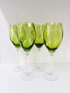 Union Street Glass Sienna Crystal Gold Green Chardonnay Glass Set of 4 - Picture 1 of 8