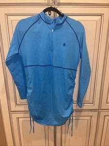Coolibar Lawai Ruche swim shirt women’s Large UPF 50 blue EUC - Picture 1 of 4