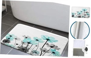 Teal Bath Rugs, Rustic Elegant Floral Turquoise and Gray Daisy Flower Bath - Picture 1 of 6