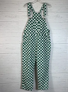 Salopette slim a scacchiera verde gamba dritta larga bavaglino casual donna XL junior - Foto 1 di 9