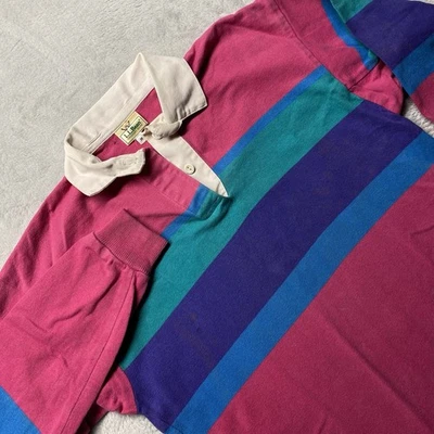 Camisa de Rugby LL Bean De Colección Para Mujer Mediana Rosa Rayas Polo Hiedra HECHA EN EE. UU. Años 80 90 Foto 1 de 4