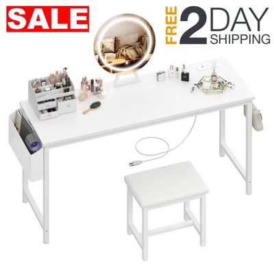 Tocador Blanco Mesa De Maquillaje Escritorio Con Silla Espejo y Luces Para Mujer Foto 1 de 4