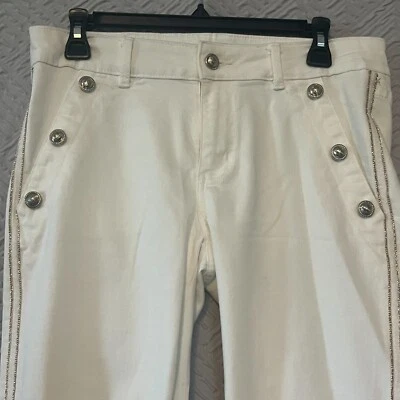 Vaqueros elásticos Morgan de toi para mujer talla 42 blancos con rayas laterales y botones usados en excelente estado Foto 1 de 4