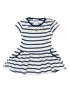 Infant & Toddler Girls White & Navy Blue Stripe Gem Neckline Pocket Dress - Picture 1 of 1