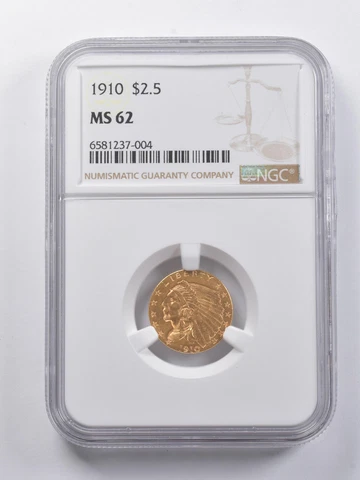 MS62 1910 $2.50 Indian Head Gold Quarter Eagle NGC *6835 Cover