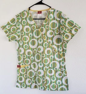Dickies Women's Green Multicolor Polka Dot V-Neck Scrub Top Size XS - 2 pockets - Picture 1 of 6