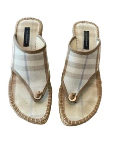 Burberry Espadrille Wedge Sandal Blue Beige Nova Plaid 36 - Picture 1 of 5