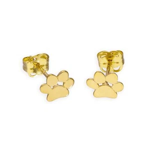 9ct Gold Pawprint Stud Earrings Animal Pet Footprints Dog Cat - Picture 1 of 2