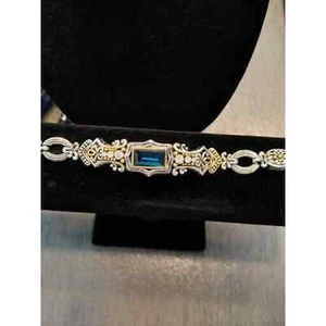 KUNSTGLASSAPHIR ZWEIFARBIG METALL VERZIERT ROLLLINK ARMBAND MAGNETISCHER CLIP - Bild 1 von 5