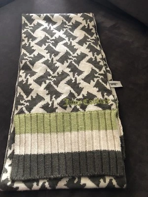 JUICY COUTURE Scottish Terriers 72X 8 Lana Tejido Bufanda Verde y Crema Foto 1 de 3